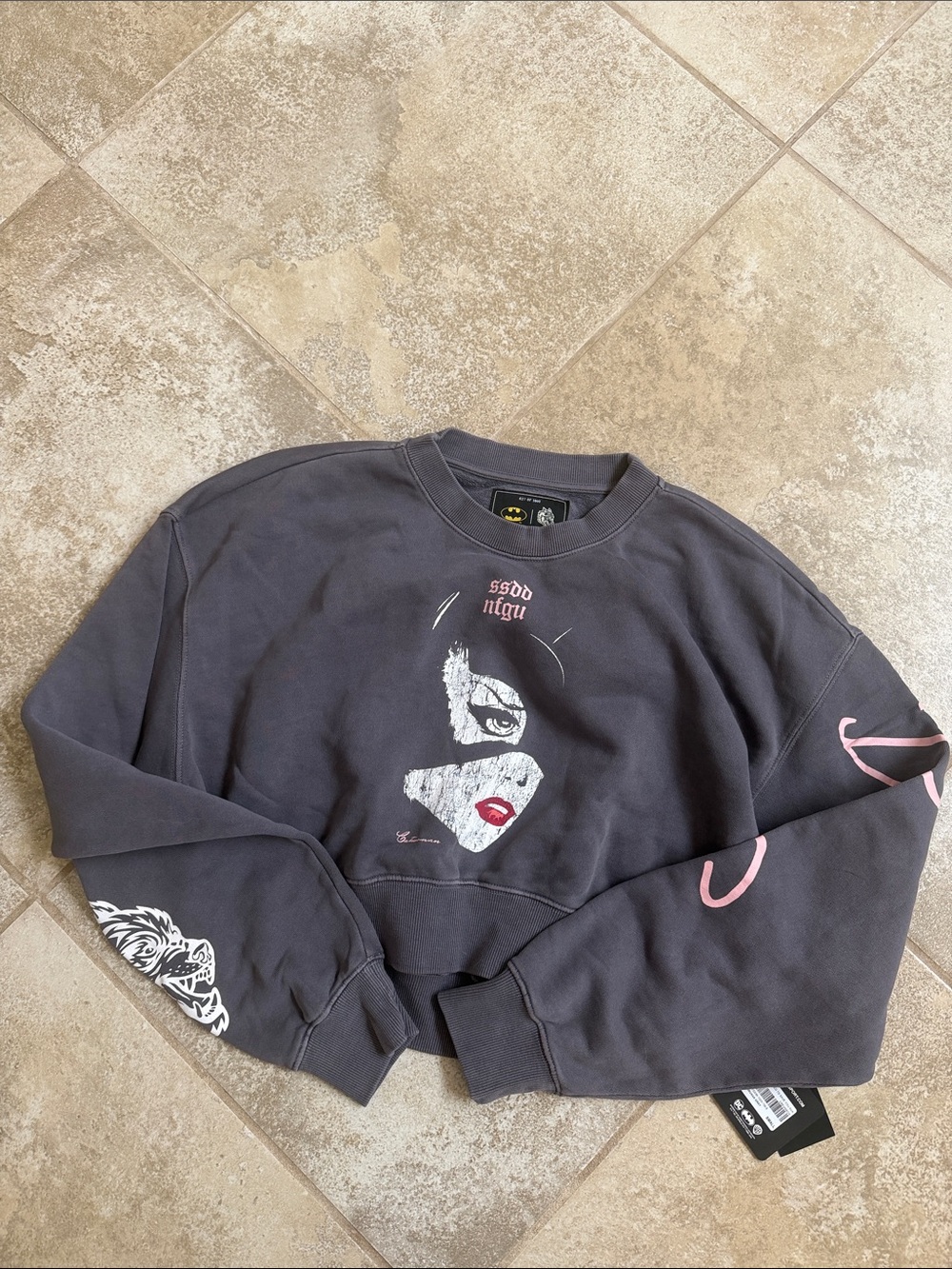 Darc Sport Catwoman Cropped Graphic Sweatshirt NEW